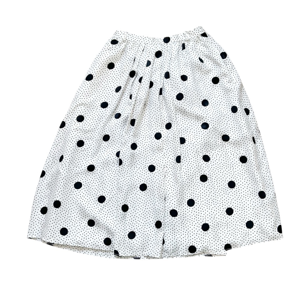 Women's Fink Midi Skirt Size M White Black Polka Dot Flowy Skirt w/Pockets